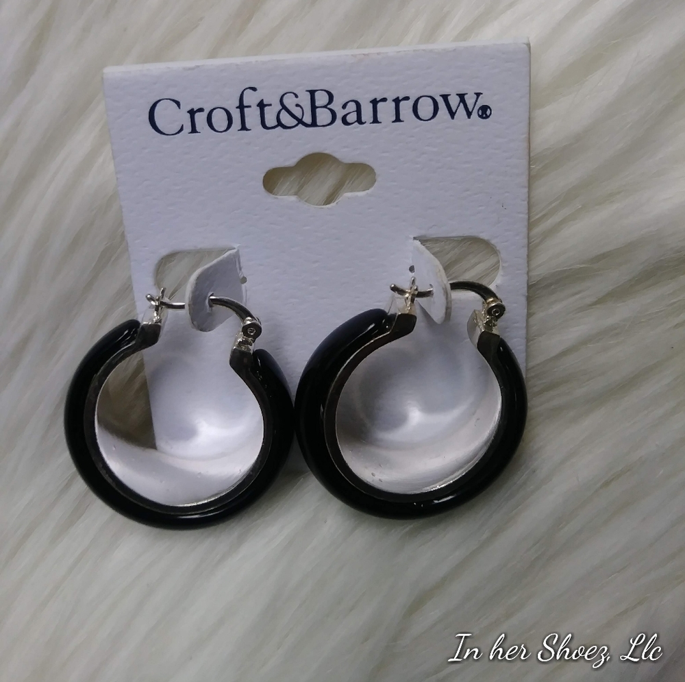 Hoop Earrings-Black & Silver